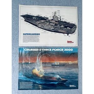 Vintage 80s 90s Popular Mechanics Poster Boat Supercarrier Cruiser Strike Force